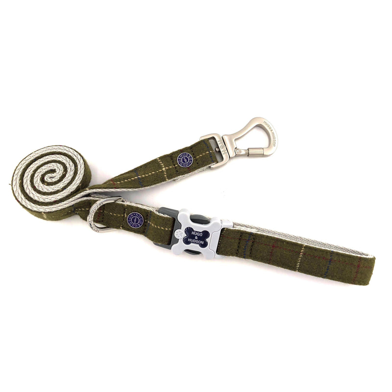 Hugo & Hudson - Dark Green Checked Tweed Dog Lead-Hugo & Hudson-Love My Hound