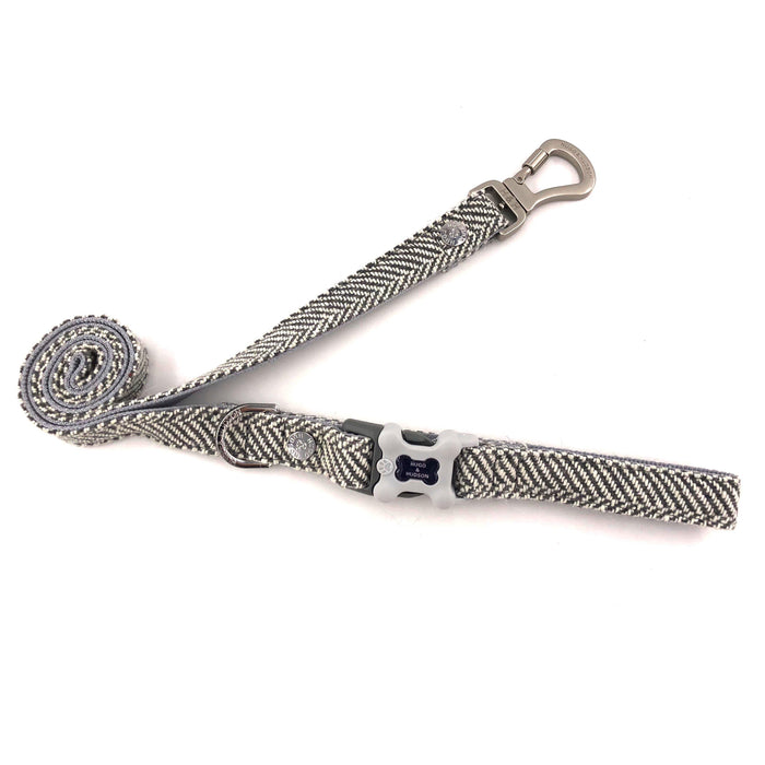Hugo & Hudson - Grey Herringbone Dog Lead-Hugo & Hudson-Love My Hound