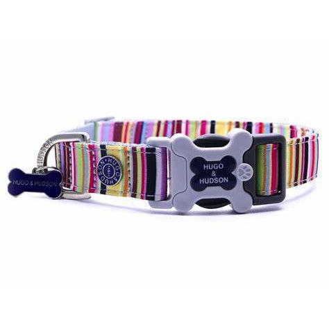 Hugo & Hudson - Multi Coloured Striped Dog Bone Buckle Collar