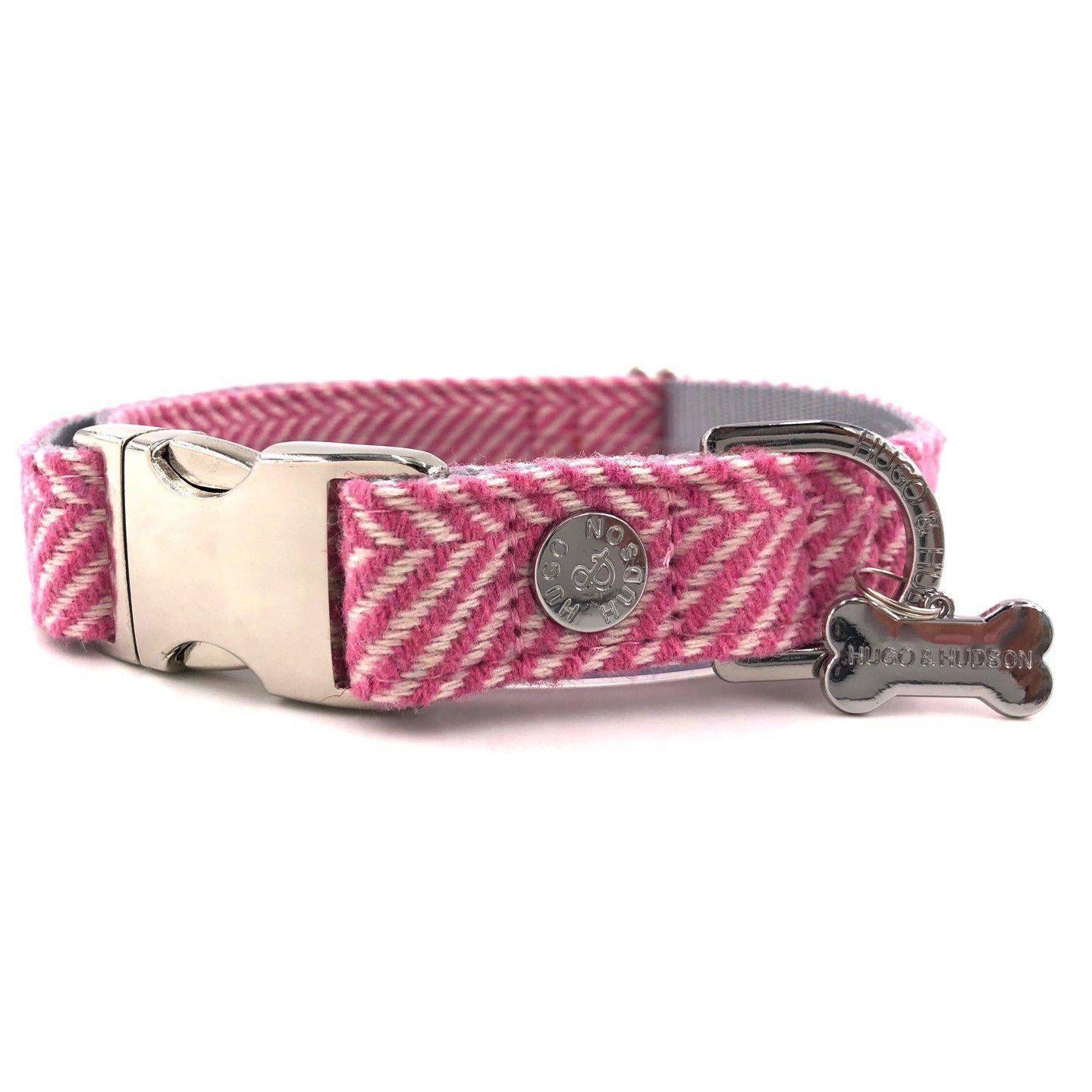 Hugo & Hudson - Pink Herringbone Dog Collar-Hugo & Hudson-Love My Hound